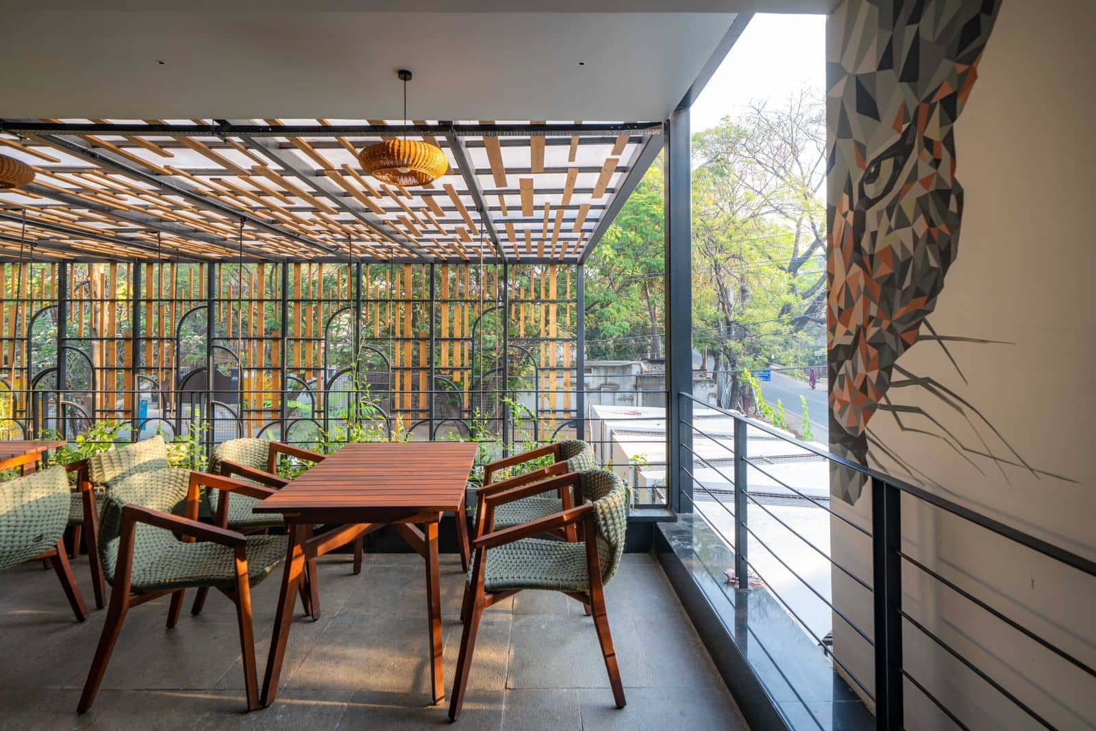 Covered balcony seating at Bougainvillea